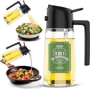 FEXME Oil Dispenser & Oil Sprayer Bottle for Cooking 2 in 1 Oil Dispenser for Kitchen Oil Sprayer For Air Fryer Premium Glass Oil Bottle with Oil Sprayer Oil Pots For Kitchen | Multicolour 500 ML