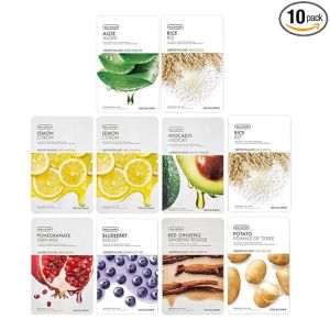 The Face Shop Real Nature Daily Glow Sheet Mask for Glowing Skin & Hydration | Facial Mask with Serum | Korean Sheet Mask For Unisex (Pack of 10) (Assorted)