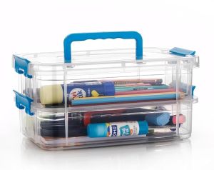  Layer Plastic Storage Containers with Lids, Multipurpose Clear Stack & Carry Box, Portable Craft Organizers, and Storage Bin for Organizing Arts & Crafts, Sewing, stationery box,(MultiColor)