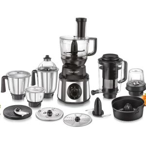 Prestige Endura Pro 1000W Multi Functional Mixer Grinder With Ball Bearing Technology|6 Jars With Food Processing Attachments |14 Different Functionalities|Black & Silver - 1000 Watt