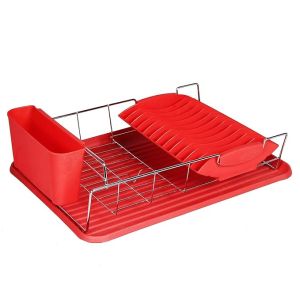 Whitecloud TRANSFORMING HOMES® 930 Plastic and Stainless Steel Kitchen Dish Holder Storage Rack (Red)