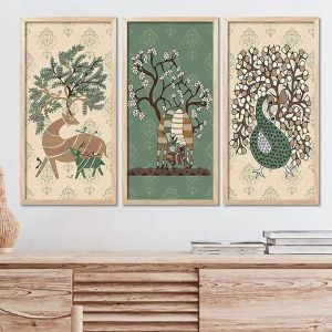 walllane Gond Wall Art Home Décor Paintings | Wall Hanging Frames | Painting for wall Decoration Set of 3 (10x19 inch, A)