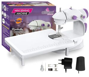 Akiara - Makes life easy Mini Sewing Machine with Table Set | Tailoring Machine | Hand Sewing Machine with extension table, foot pedal, adapter, White (Without KIT)